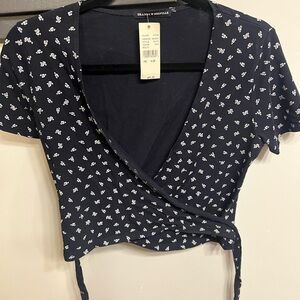 Navy Floral Wrap Top by Brandy Melville